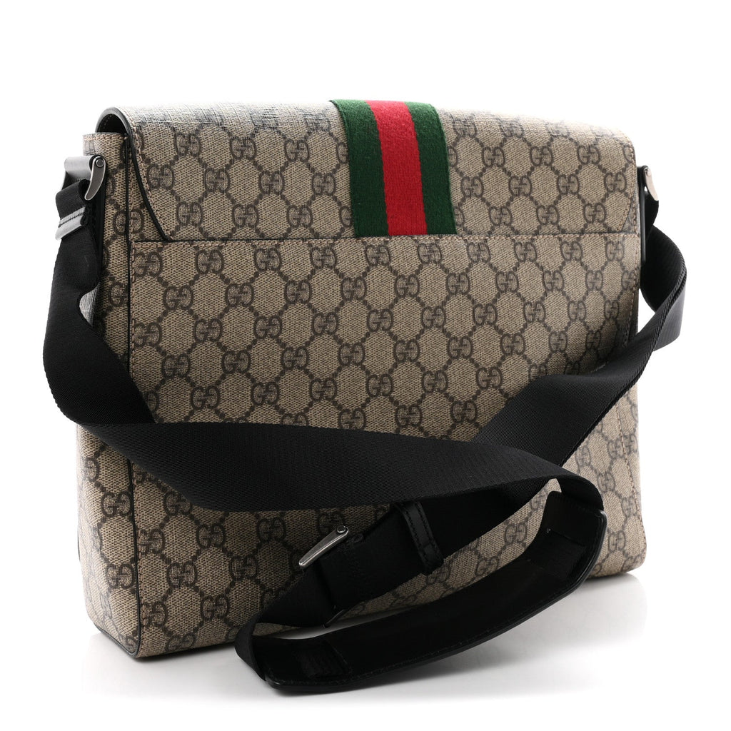 GG Supreme Monogram Web Flap Messenger Bag Black