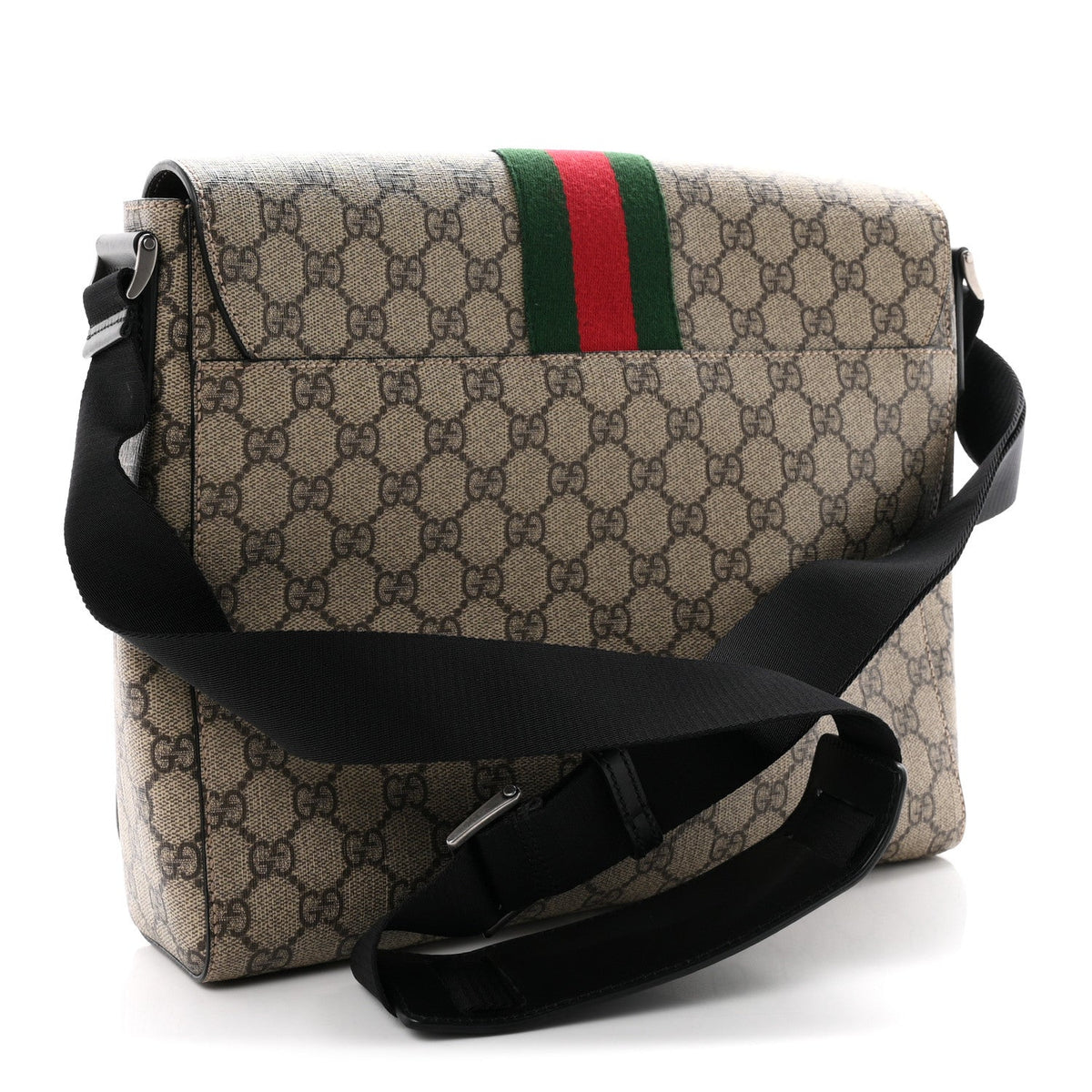 GG Supreme Monogram Web Flap Messenger Bag Black