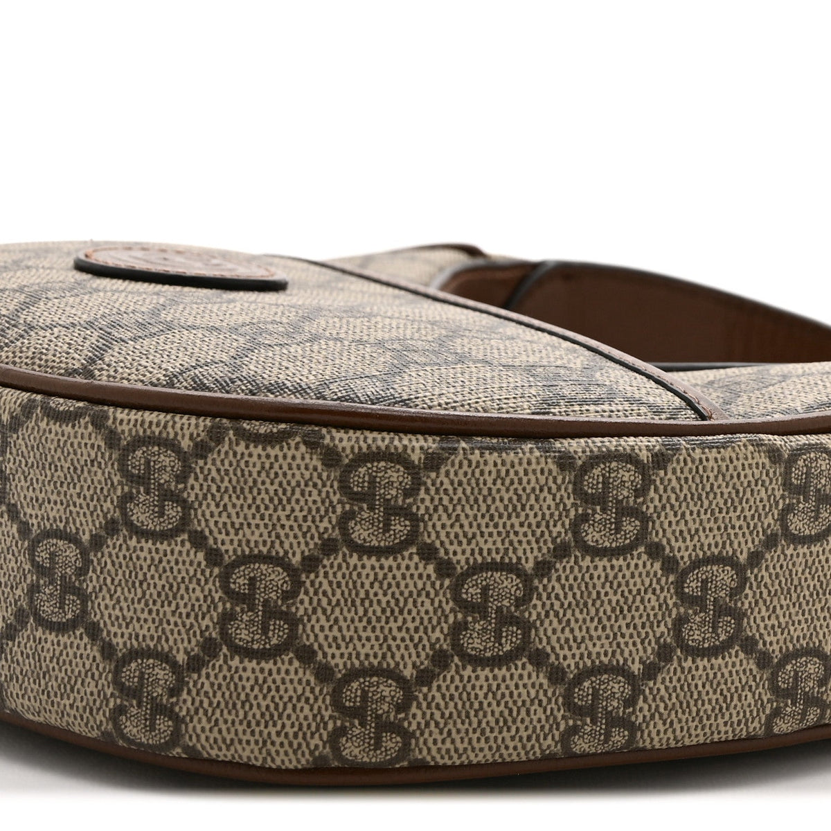 GG Supreme Monogram Azalea Calfskin Mini Retro Interlocking G Half Moon Bag Beige Ebony Brown Sugar