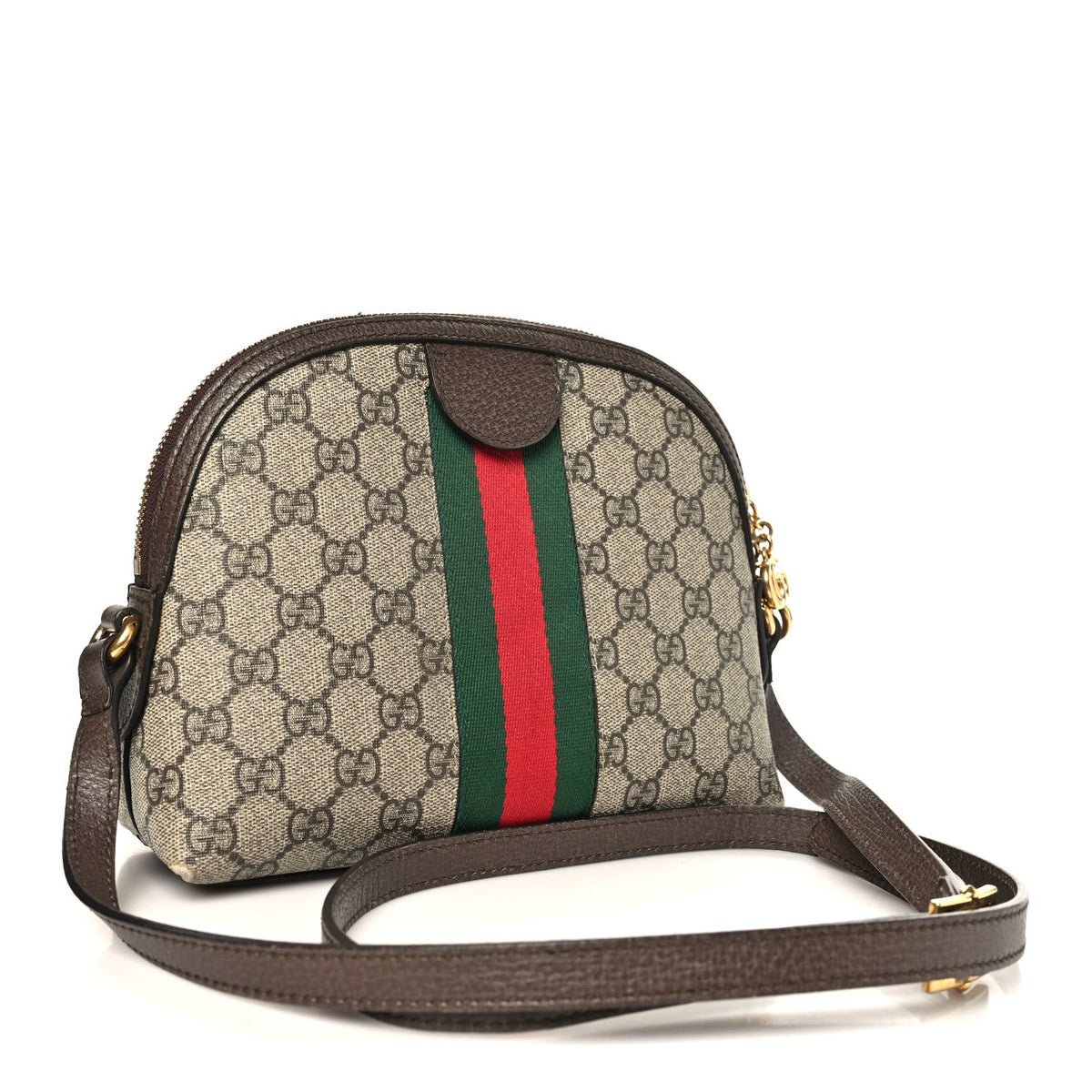 GG Supreme Monogram Textured Dollar Calfskin Web Small Ophidia Dome Shoulder Bag Beige Ebony New Acero