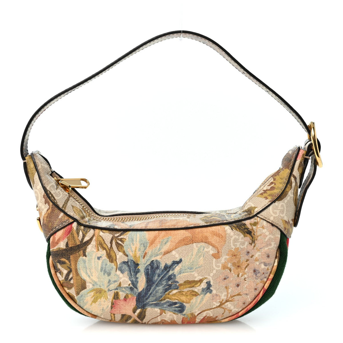 GG Supreme Monogram Water Flora Web Mini Ophidia Half Moon Hobo Beige White Multicolor