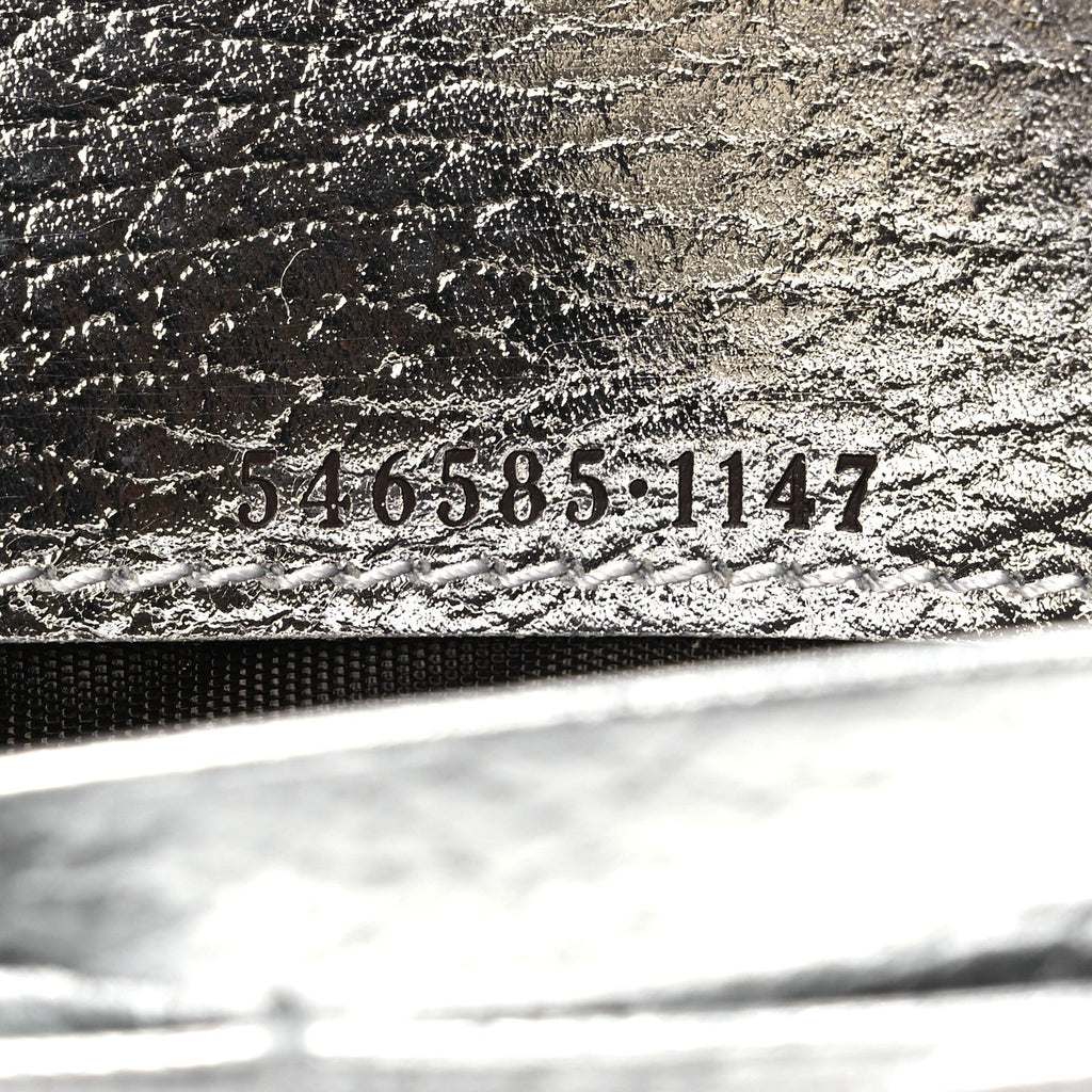 Metallic Calfskin GG Supreme Monogram Petite GG Marmont Wallet Chain Bag Silver Beige Ebony