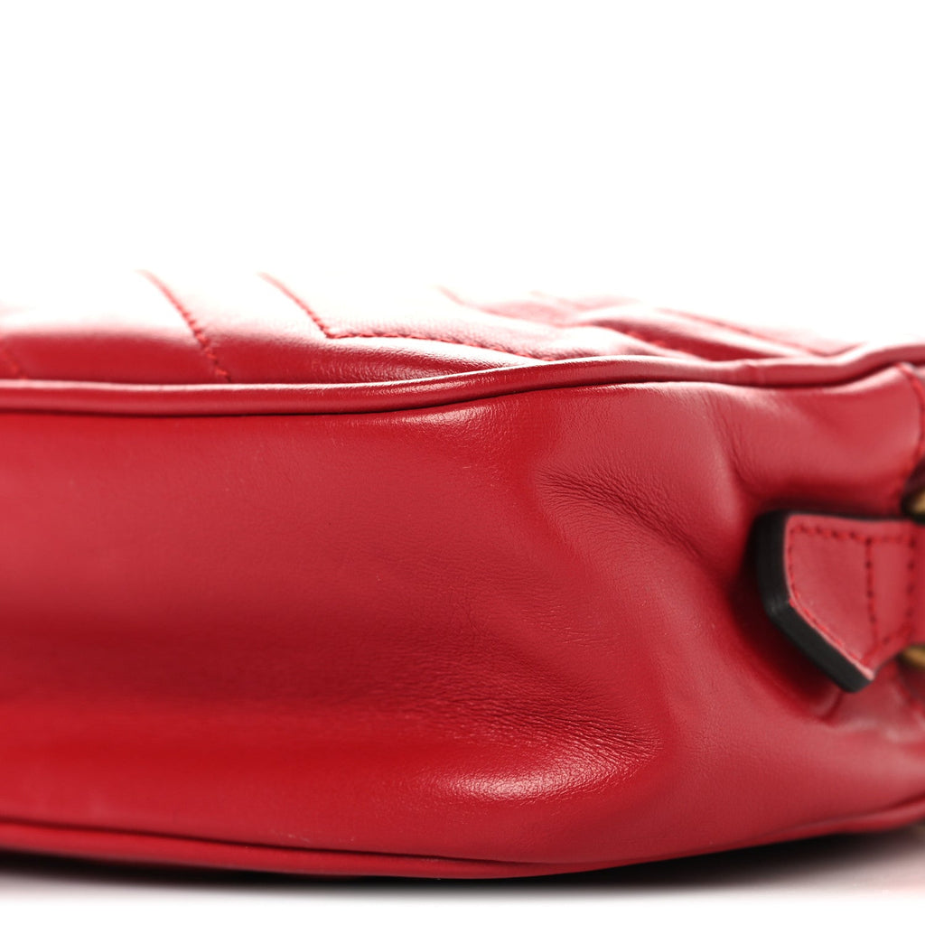 Calfskin Matelasse Mini GG Marmont Chain Shoulder Bag Hibiscus Red