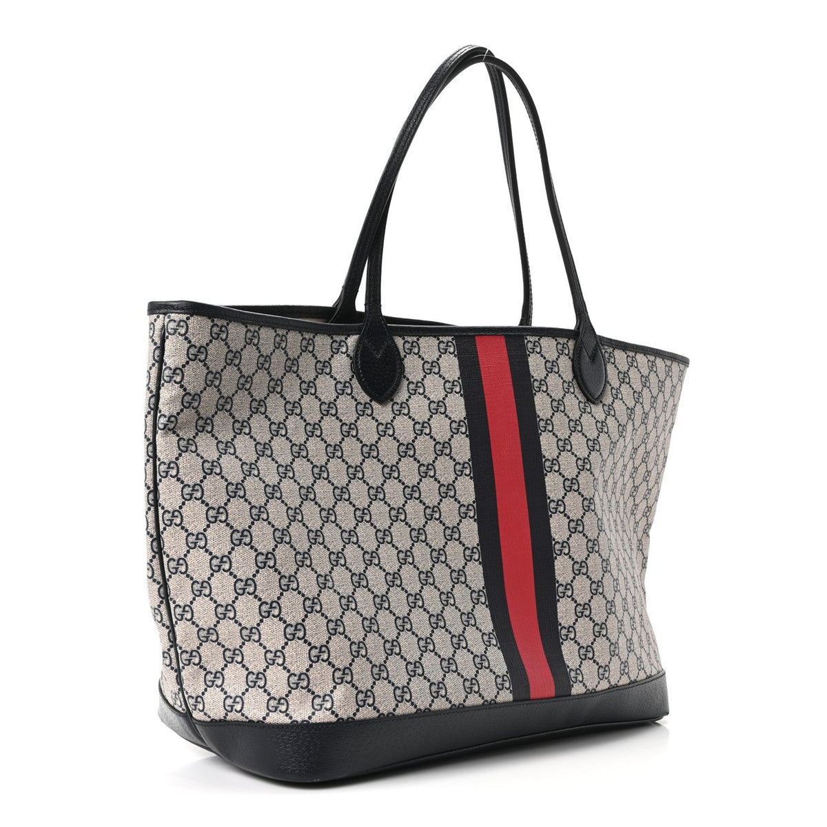 GG Supreme Monogram Textured Dollar Calfskin Web Large Ophidia Tote Beige Blue