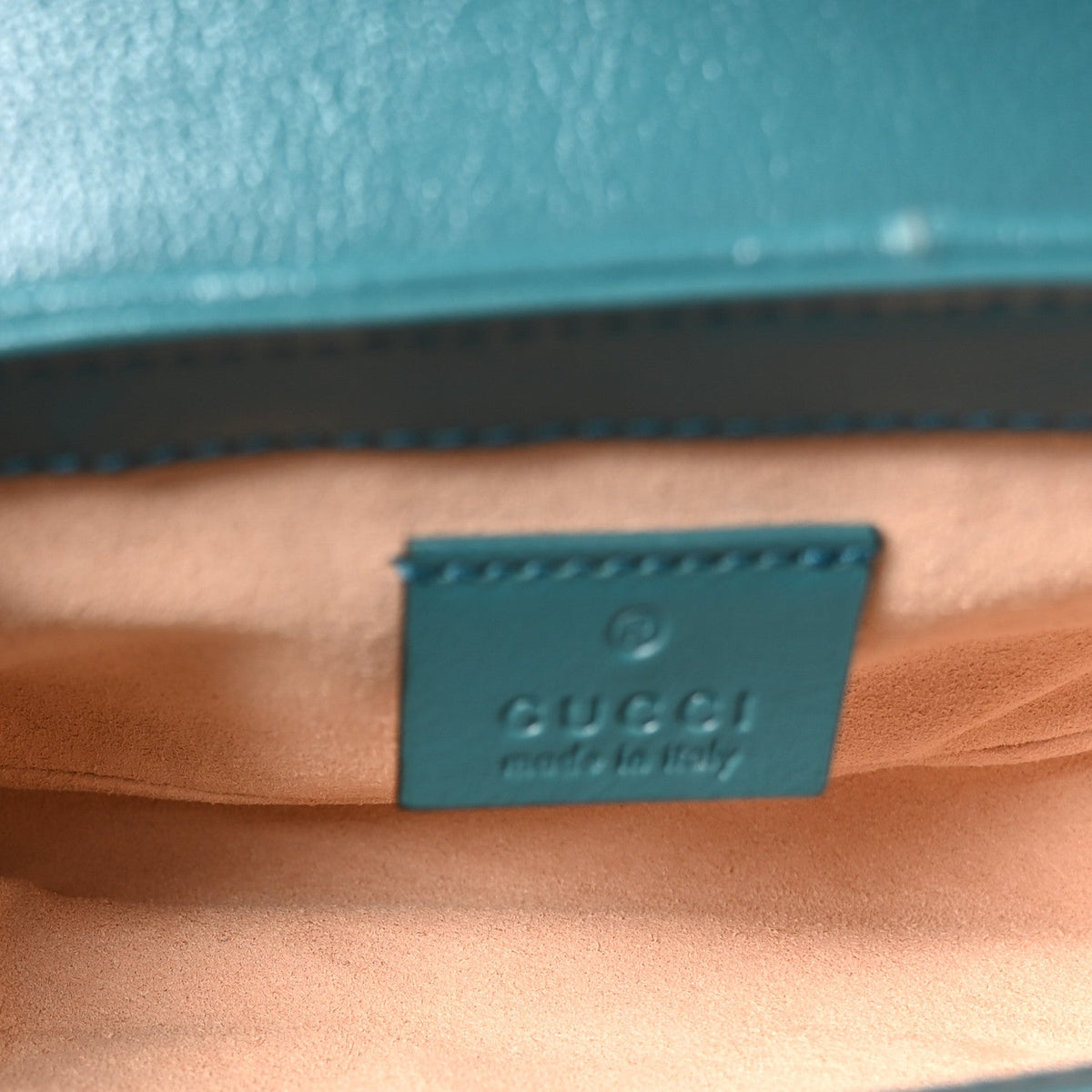 Azalea Calfskin Enamel Matelasse Diagonal Super Mini Torchon GG Marmont Shoulder Bag Imperial Blue Pavone