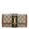 GG Supreme Monogram Azalea Calfskin Web Jackie 1961 Chain Wallet Beige Ebony Brown Sugar
