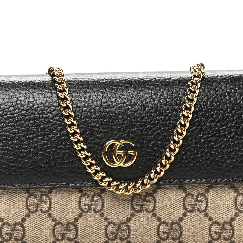 Dollar Calfskin GG Supreme Monogram Petite GG Marmont Wallet Chain Bag Black Beige Ebony