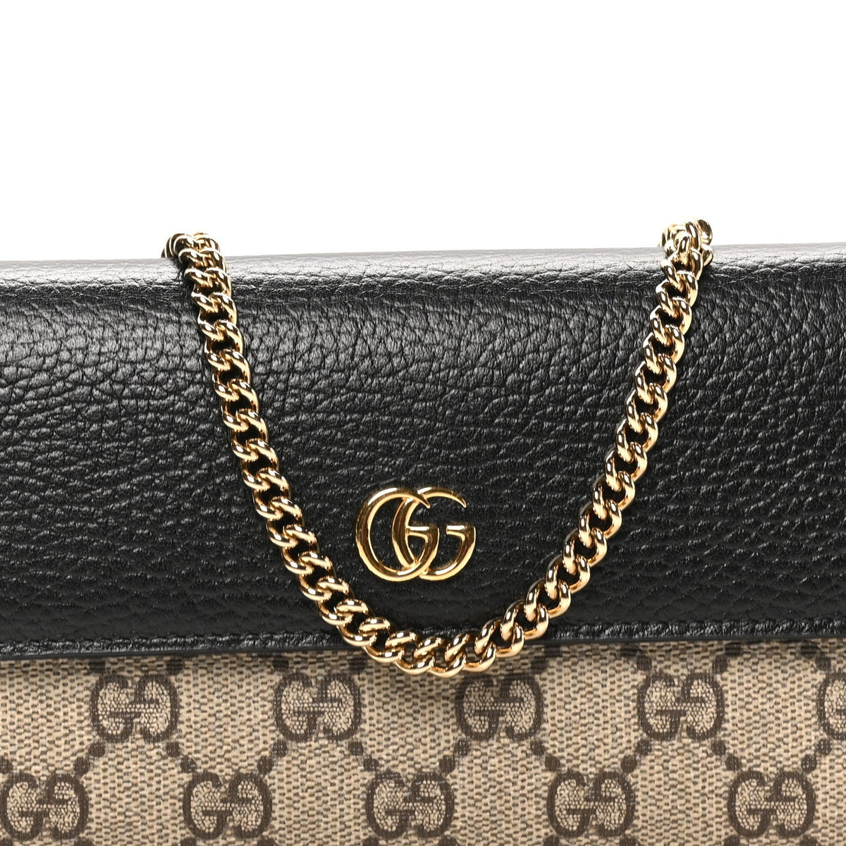 Dollar Calfskin GG Supreme Monogram Petite GG Marmont Wallet Chain Bag Black Beige Ebony