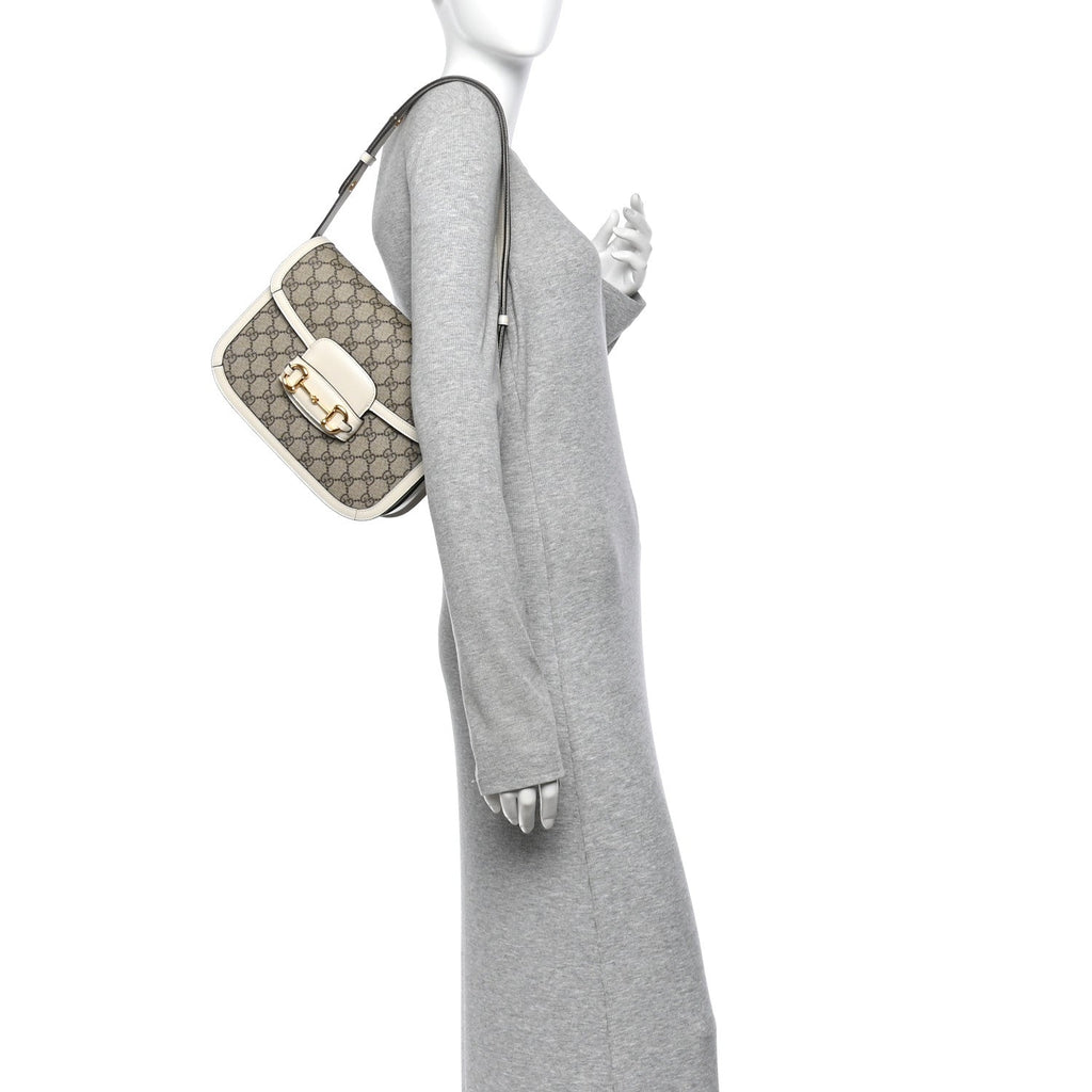 GG Supreme Monogram Horsebit 1955 Shoulder Bag Beige Mystic White
