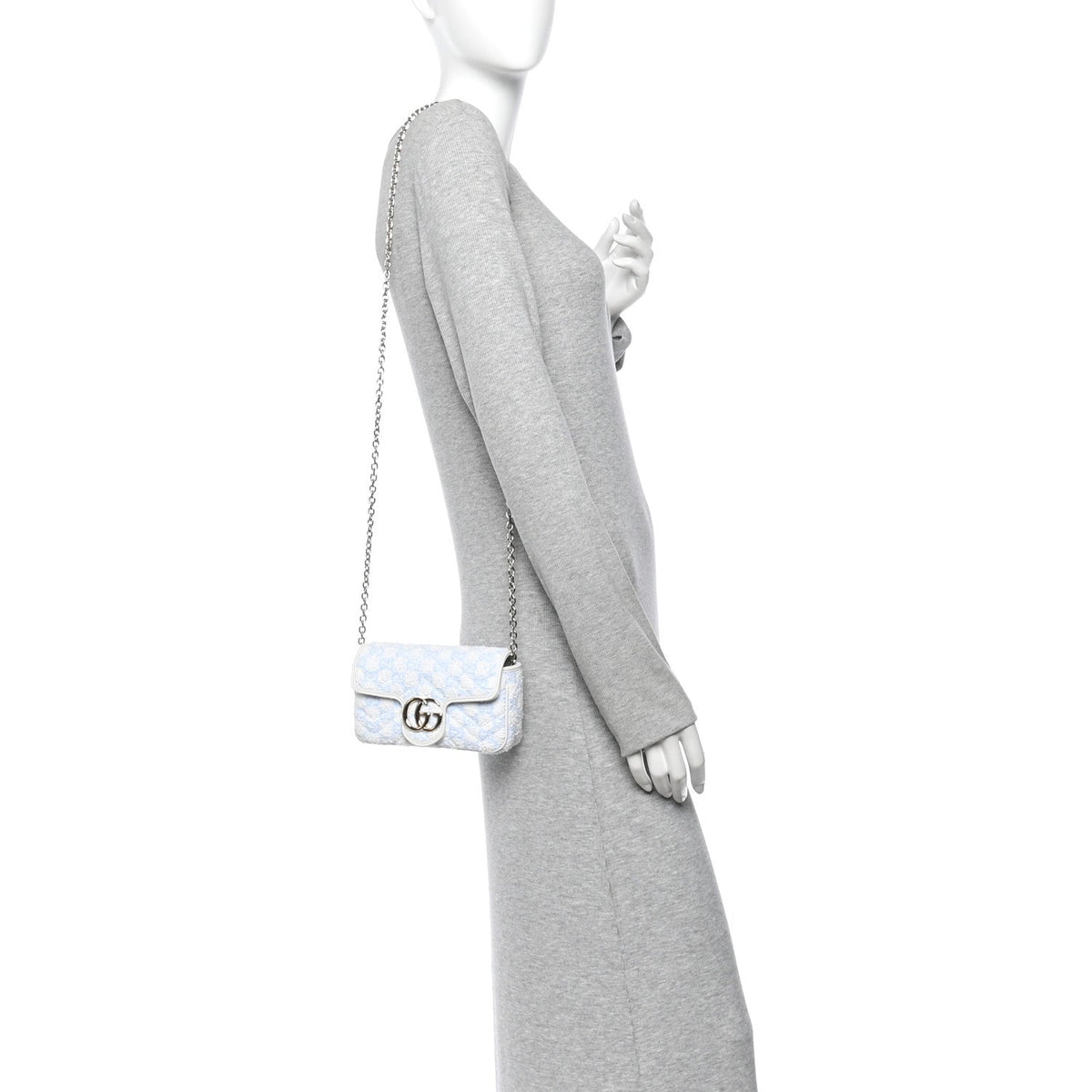 Sponge Boucle Matelasse Mini GG Marmont Shoulder Bag White Light Blue Grey