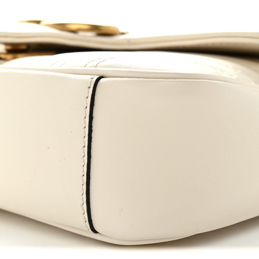 Calfskin Matelasse Mini GG Marmont Shoulder Bag White