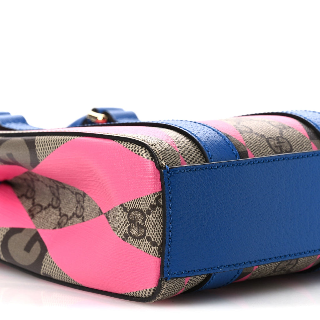 GG Supreme Monogram Textured Dollar Calfskin Rhombus Mini Tote Bag Beige Ebony Pink Blue