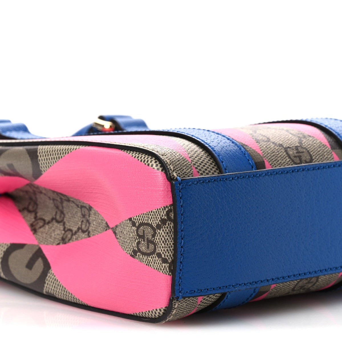 GG Supreme Monogram Textured Dollar Calfskin Rhombus Mini Tote Bag Beige Ebony Pink Blue