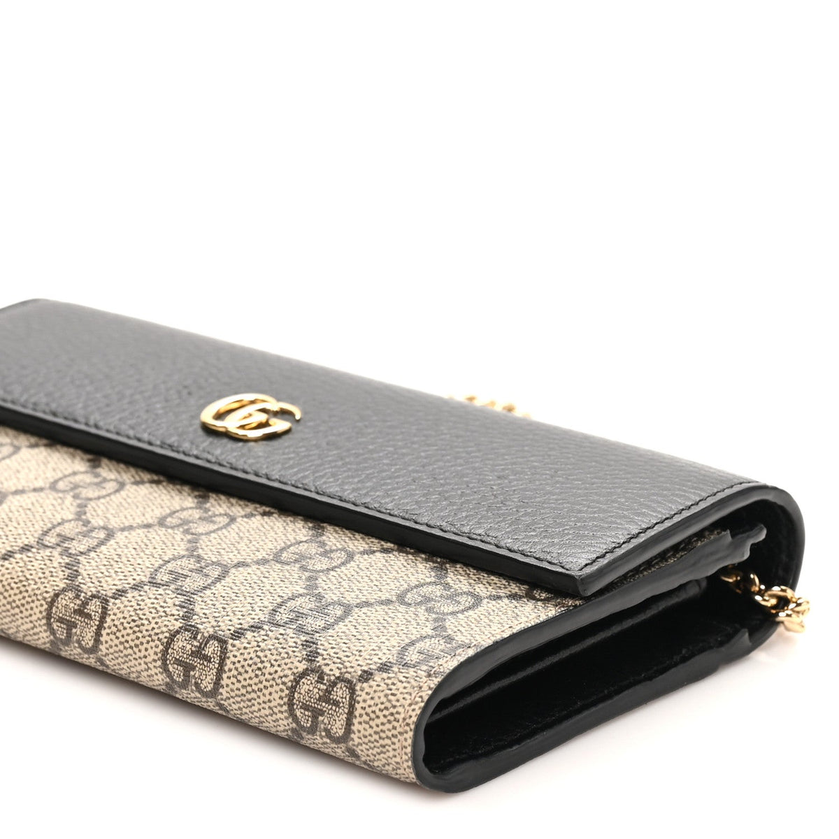 Dollar Calfskin GG Supreme Monogram Petite GG Marmont Wallet Chain Bag Black Beige Ebony