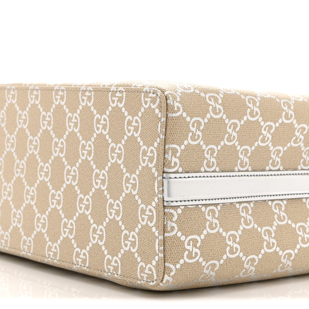 GG Supreme Monogram Emblem Medium Tote Bag  Beige Silver
