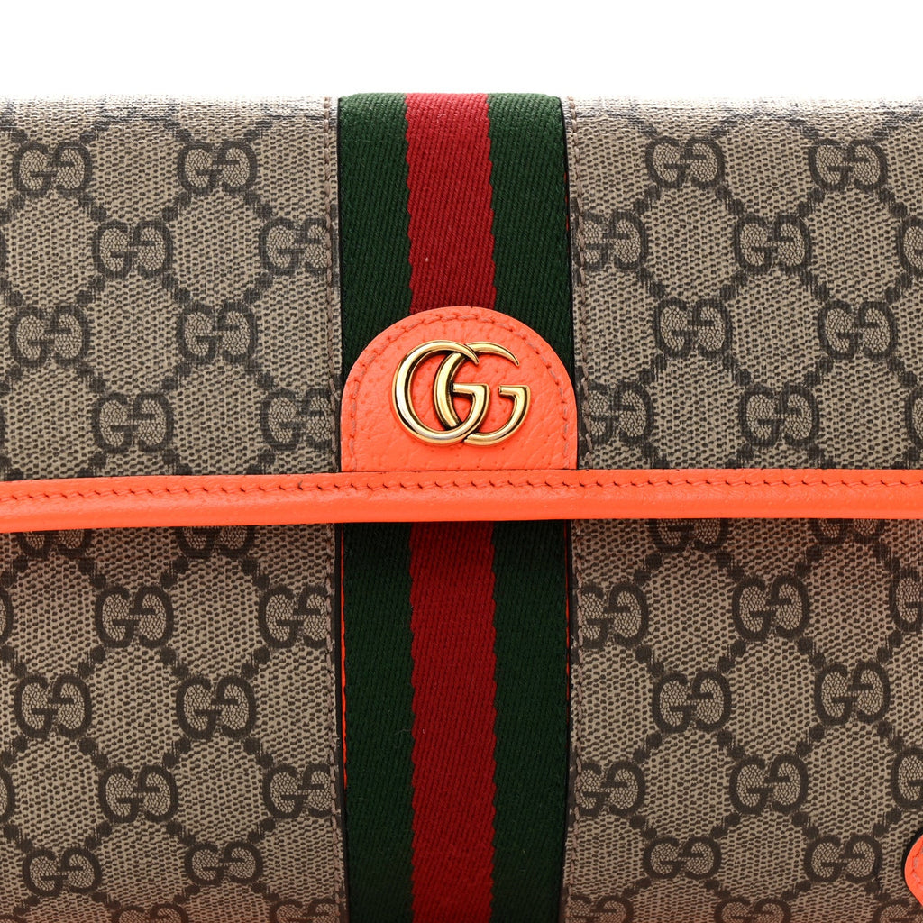 GG Supreme Monogram Web Small Ophidia Belt Bag Beige Ebony Orange Fluo