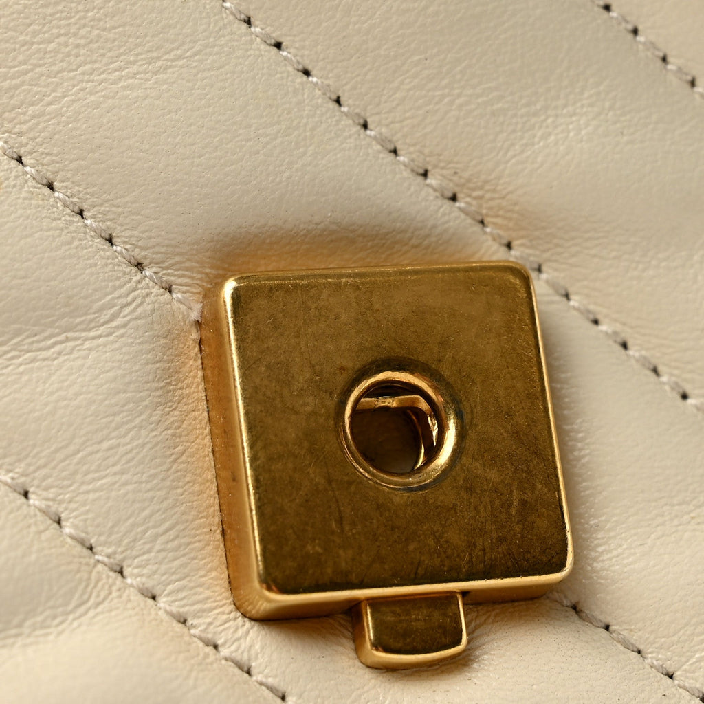Vintage Effect Calfskin Matelasse Diagonal Mini Torchon GG Marmont Top Handle Shoulder Bag Mystic White Blue Agata