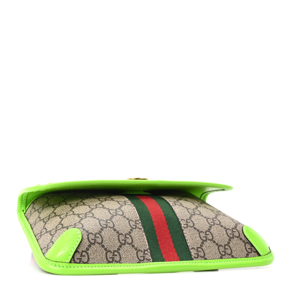 GG Supreme Monogram Web Small Ophidia Belt Bag Beige Ebony Electric Green