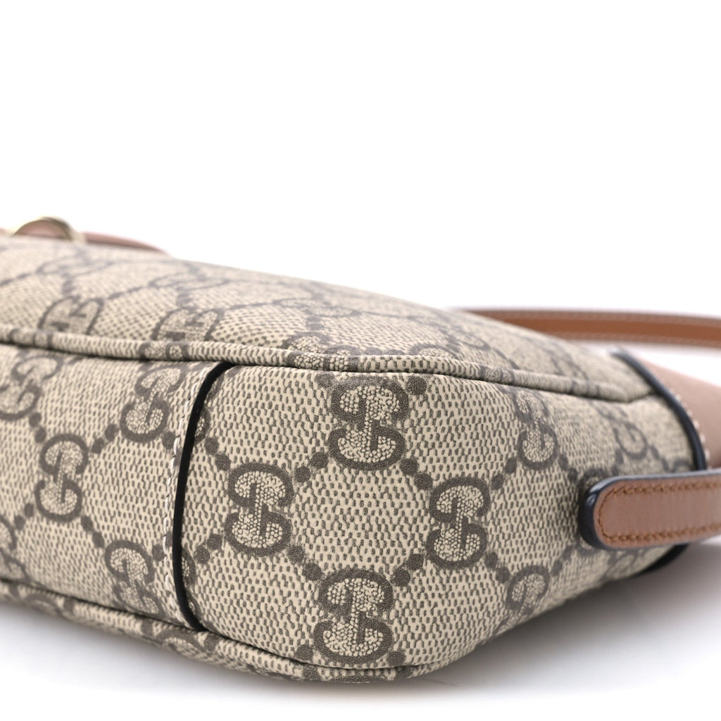 GG Supreme Monogram Textured Calfskin Small Emblem Shoulder Bag Beige Dark Brown