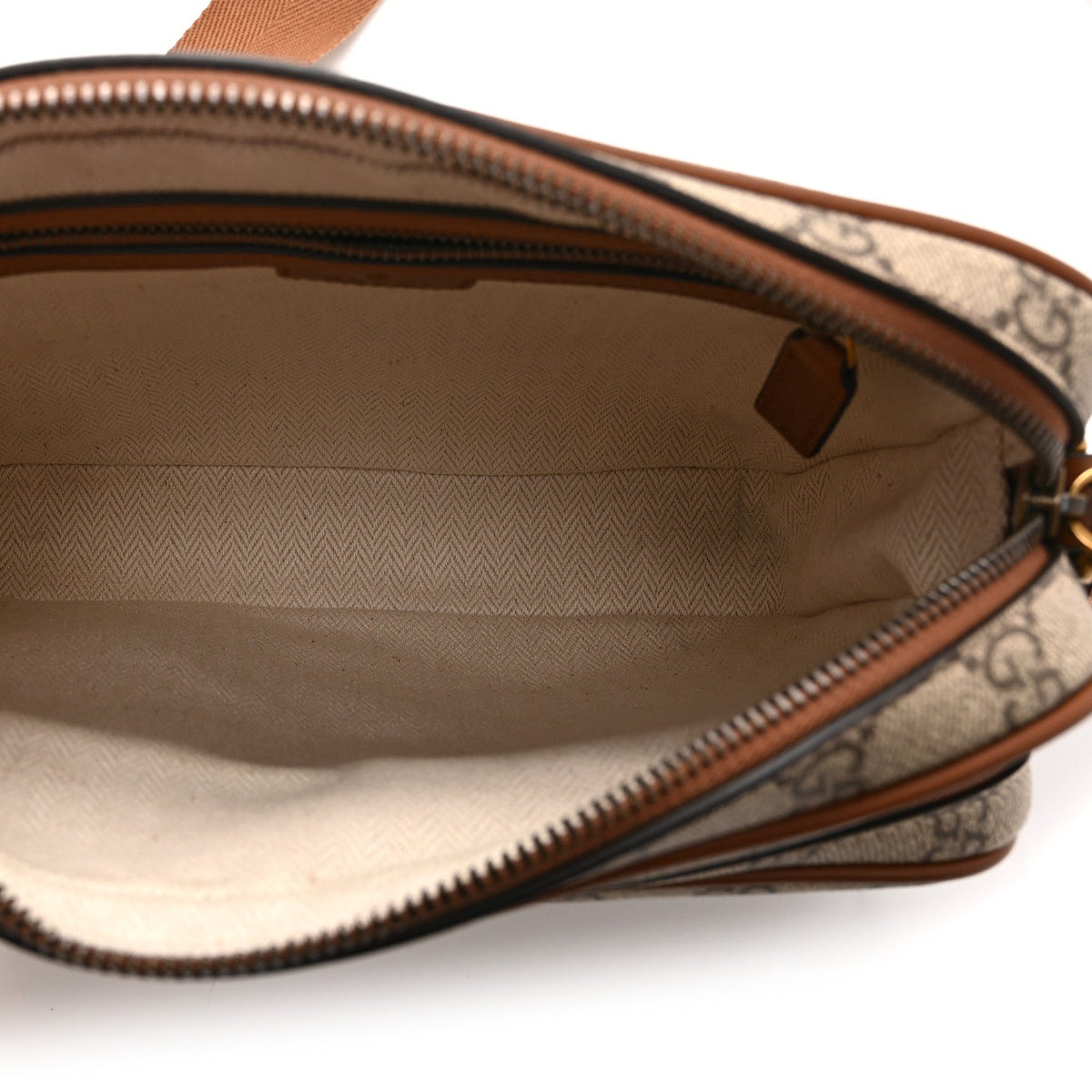 GG Supreme Monogram Textured Calfskin Emblem Medium Crossbody Beige Dark Brown