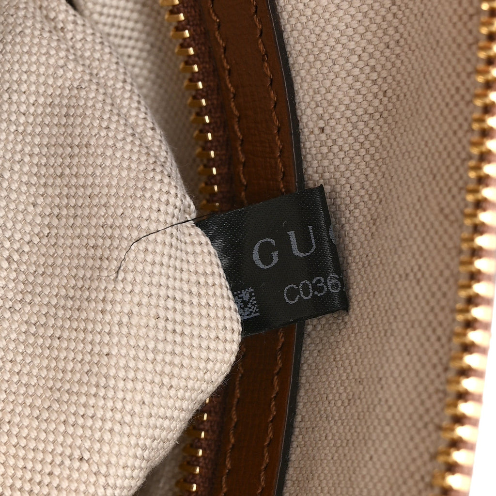 GG Supreme Monogram Azalea Calfskin Small Horsebit 1955 Top Handle Bag Beige Ebony Brown Sugar