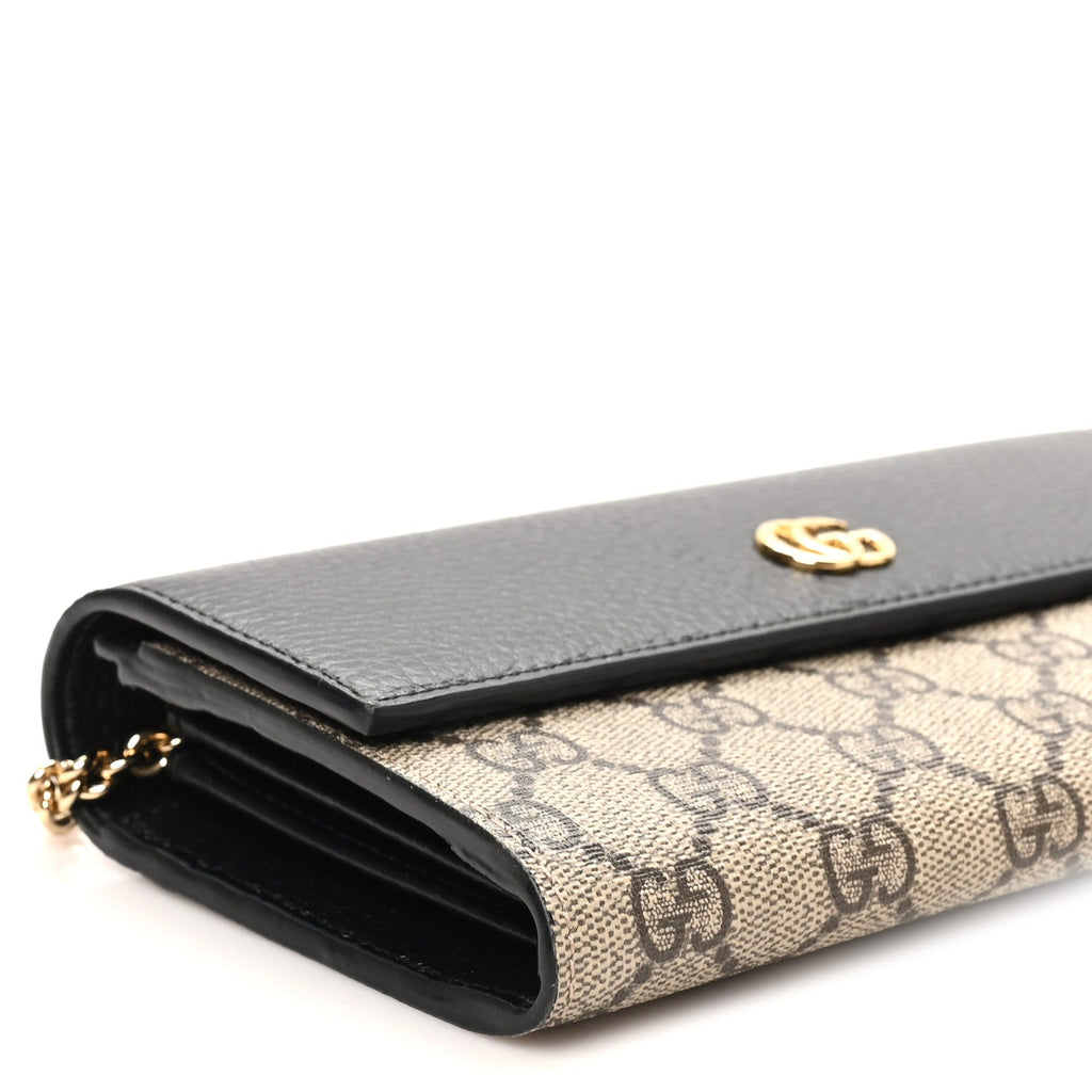 Dollar Calfskin GG Supreme Monogram Petite GG Marmont Wallet Chain Bag Black Beige Ebony