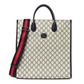 GG Supreme Monogram Textured Dollar Calfskin Web Medium Retro Interlocking G Tote Bag Beige Blue
