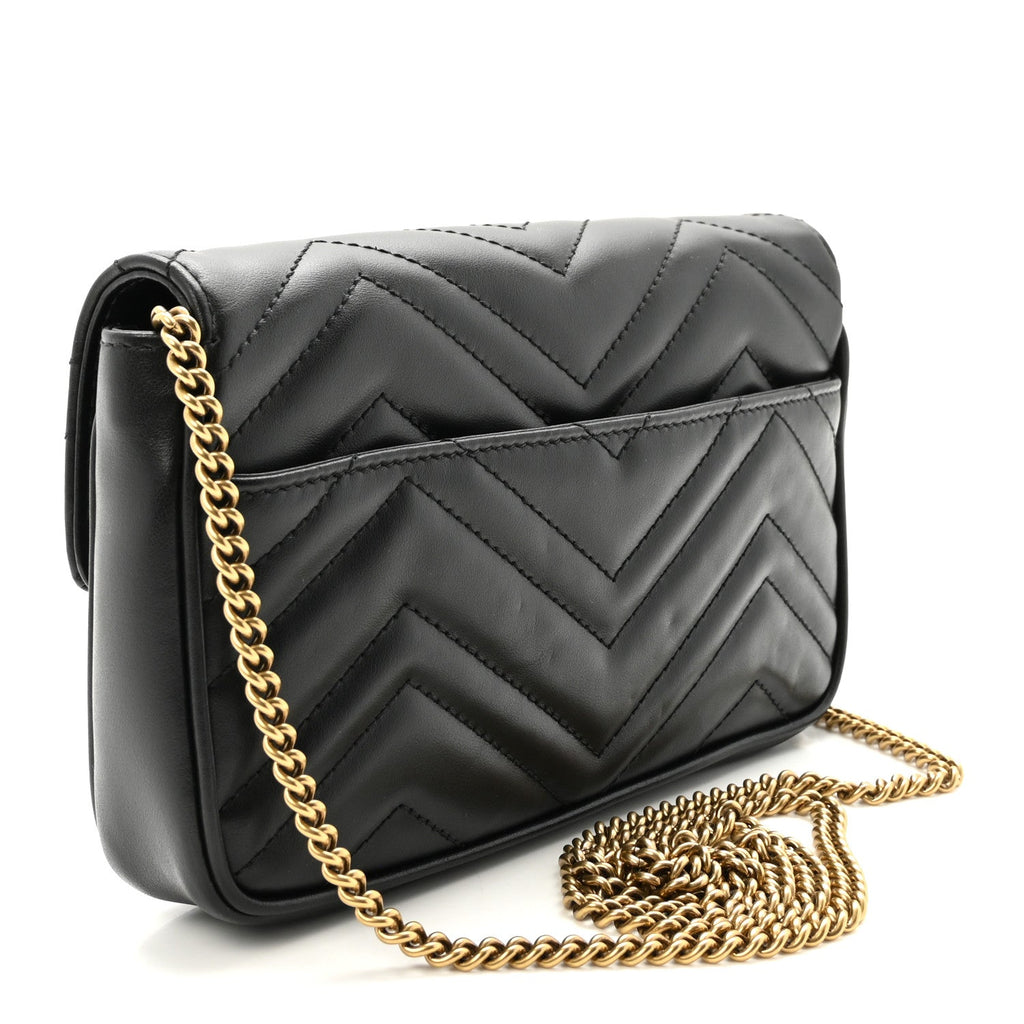 Calfskin Matelasse Mini GG Marmont Shoulder Bag With Case Black White
