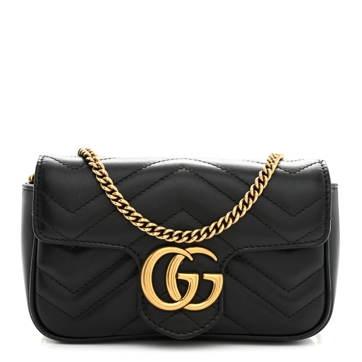 Calfskin Matelasse Super Mini GG Marmont Shoulder Bag Black