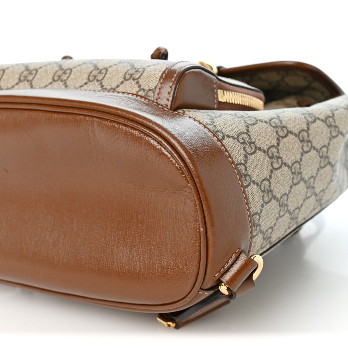 GG Supreme Monogram Azalea Calfskin Retro Interlocking G Buckle Backpack Beige Ebony Brown Sugar