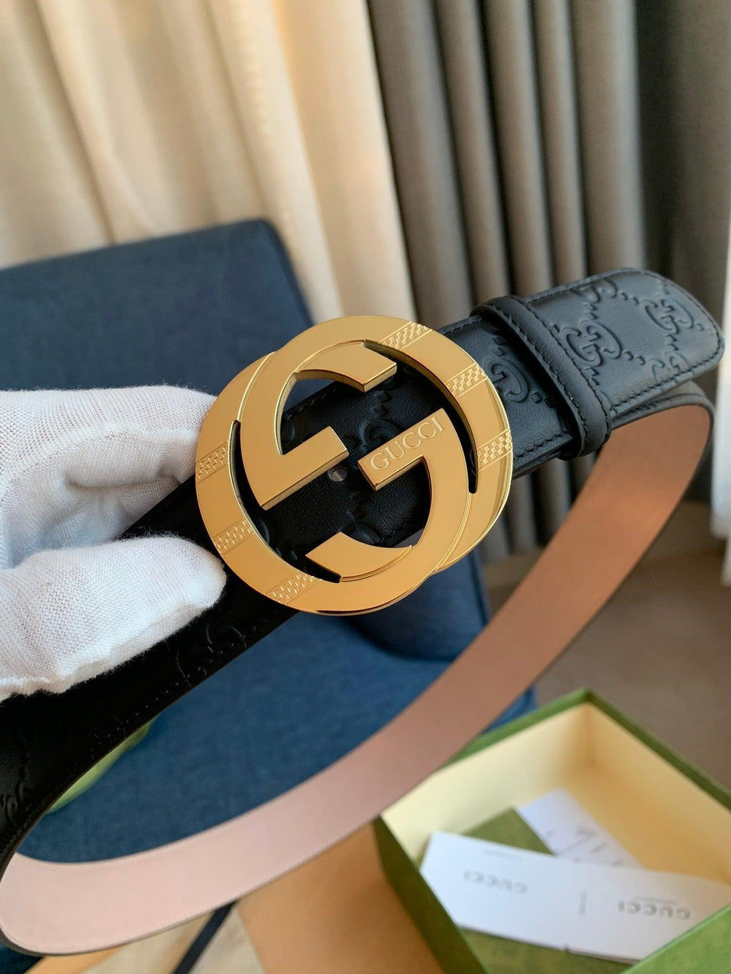 GUCCI Embellished coated-canvas and leather belt 'Black'