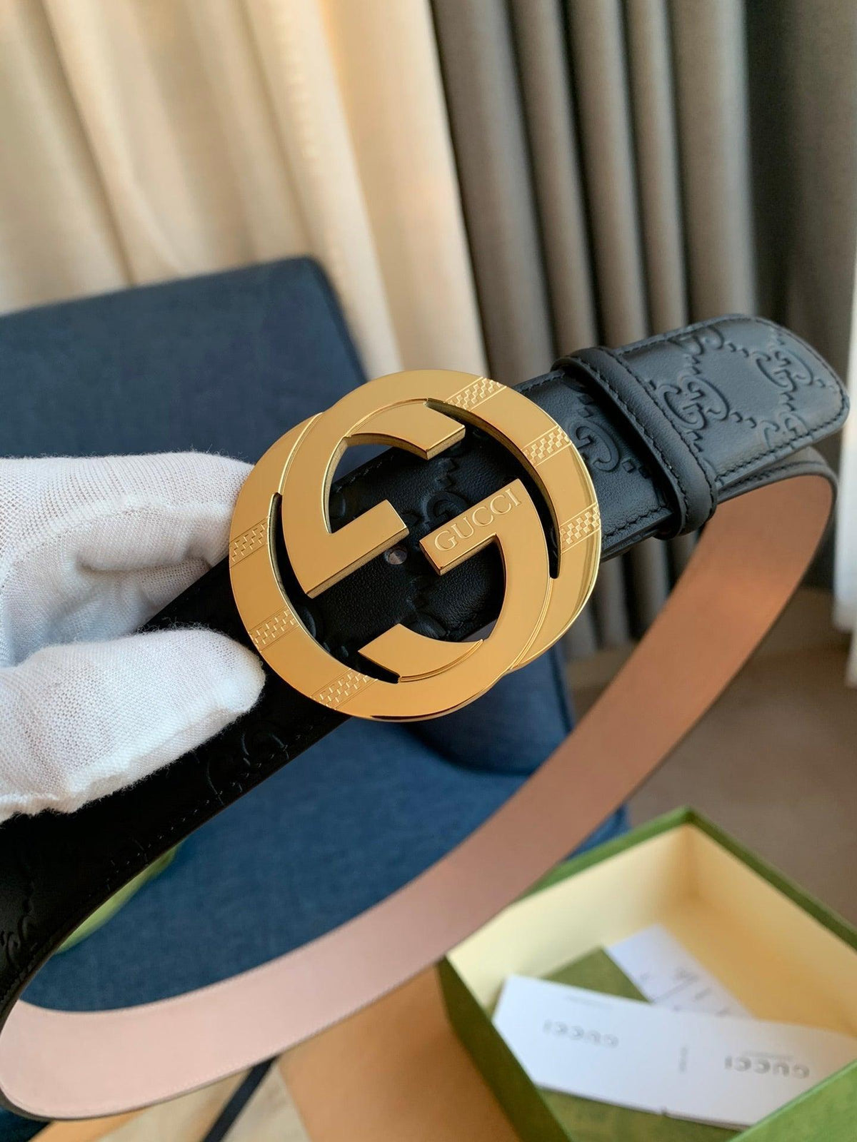 GUCCI Embellished coated-canvas and leather belt 'Black'