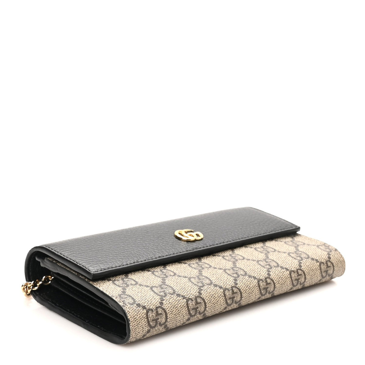 Dollar Calfskin GG Supreme Monogram Petite GG Marmont Wallet Chain Bag Black Beige Ebony
