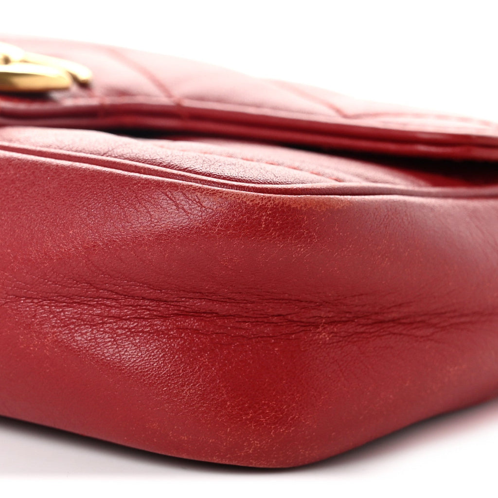 Calfskin Matelasse Super Mini GG Marmont Shoulder Bag Hibiscus Red