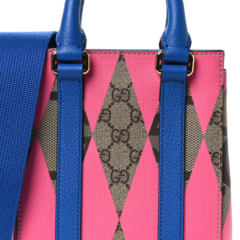 GG Supreme Monogram Textured Dollar Calfskin Rhombus Mini Tote Bag Beige Ebony Pink Blue