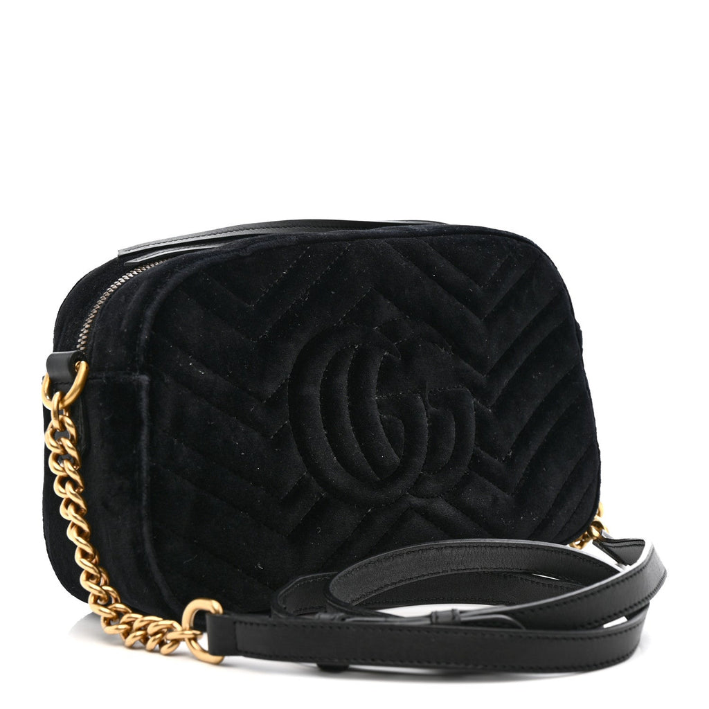 Velvet Matelasse Small GG Marmont Chain Shoulder Bag Black