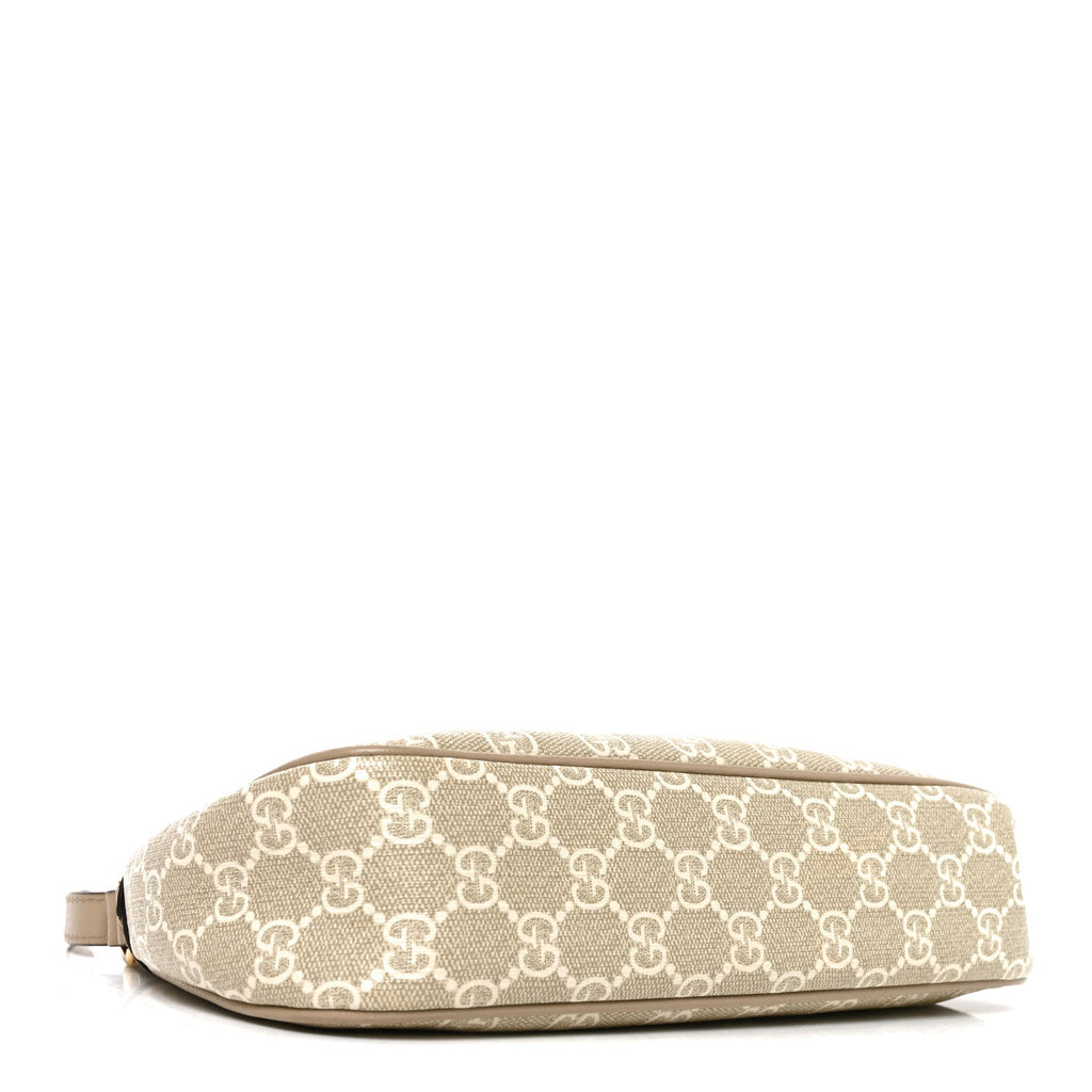 GG Supreme Monogram Textured Dollar Calfskin Small Ophidia Hobo Beige Mystic White Oatmeal