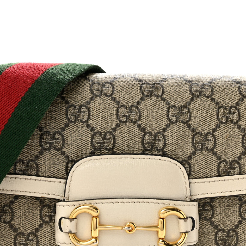 GG Supreme Monogram Web Mini Horsebit 1955 Shoulder Bag Beige Mystic White