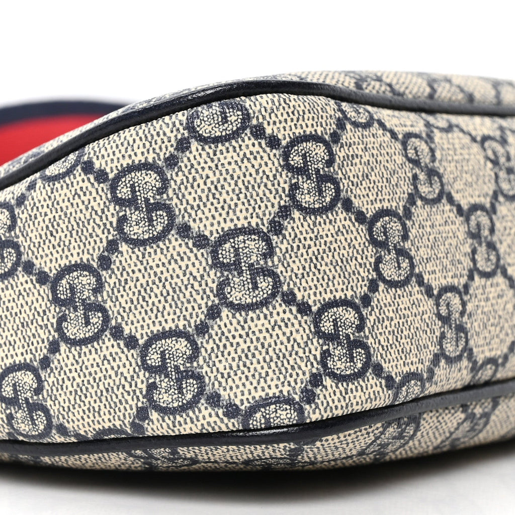 GG Supreme Monogram Textured Dollar Calfskin Web Small Ophidia GG Handbag Beige Blue
