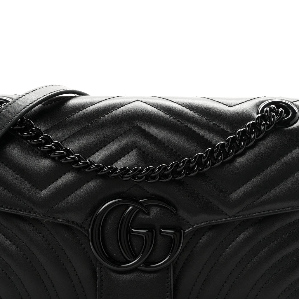 Calfskin Matelasse Monochrome Small GG Marmont Shoulder Bag Black