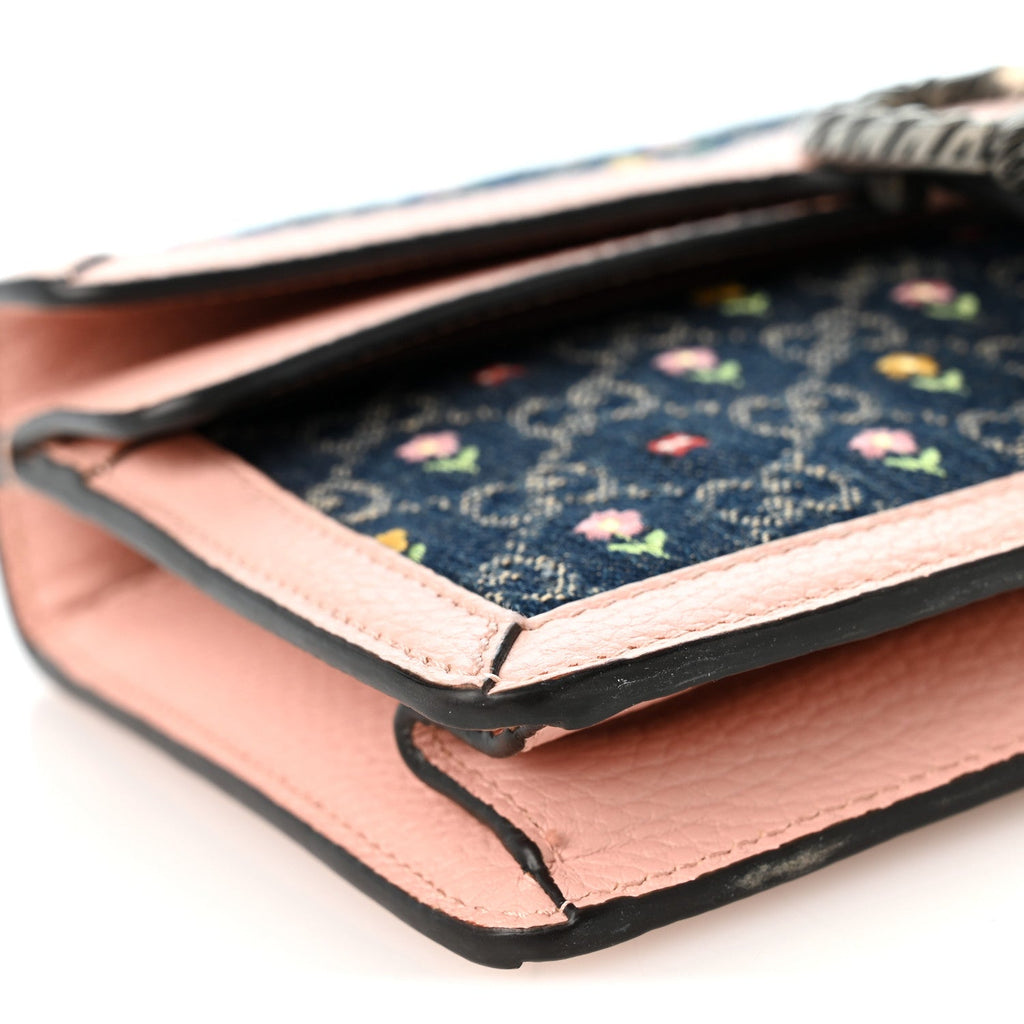 New Denim Dollar Calfskin Floral GG Monogram Small Dionysus Shoulder Bag Blue Tea Multicolor Powder Pink
