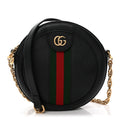 Grained Calfskin Web Mini Ophidia Round Shoulder Bag Black