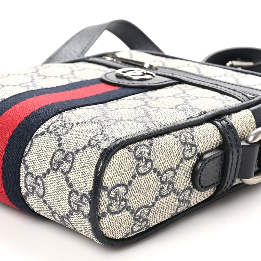 GG Supreme Monogram Textured Calfskin Web Mini Ophidia Messenger Beige Blue