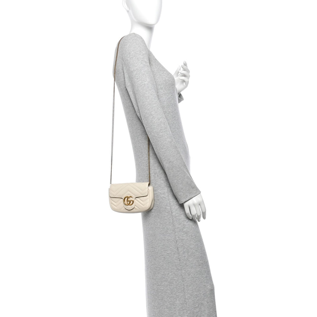Calfskin Matelasse Super Mini GG Marmont Shoulder Bag White