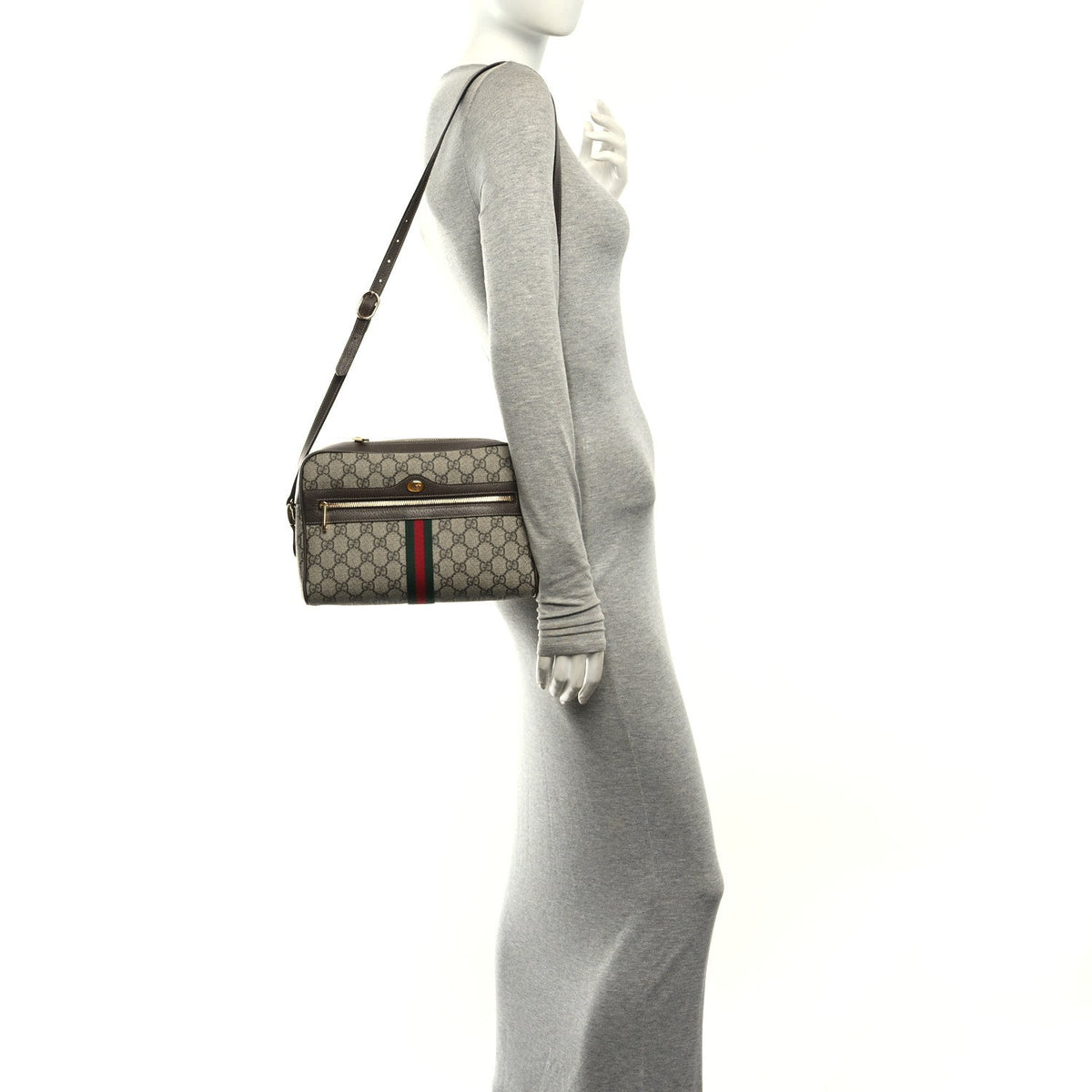 GG Supreme Monogram Web Small Ophidia Shoulder Bag Brown