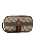 GG Supreme Monogram Ophidia Phone Case Wristlet Brown