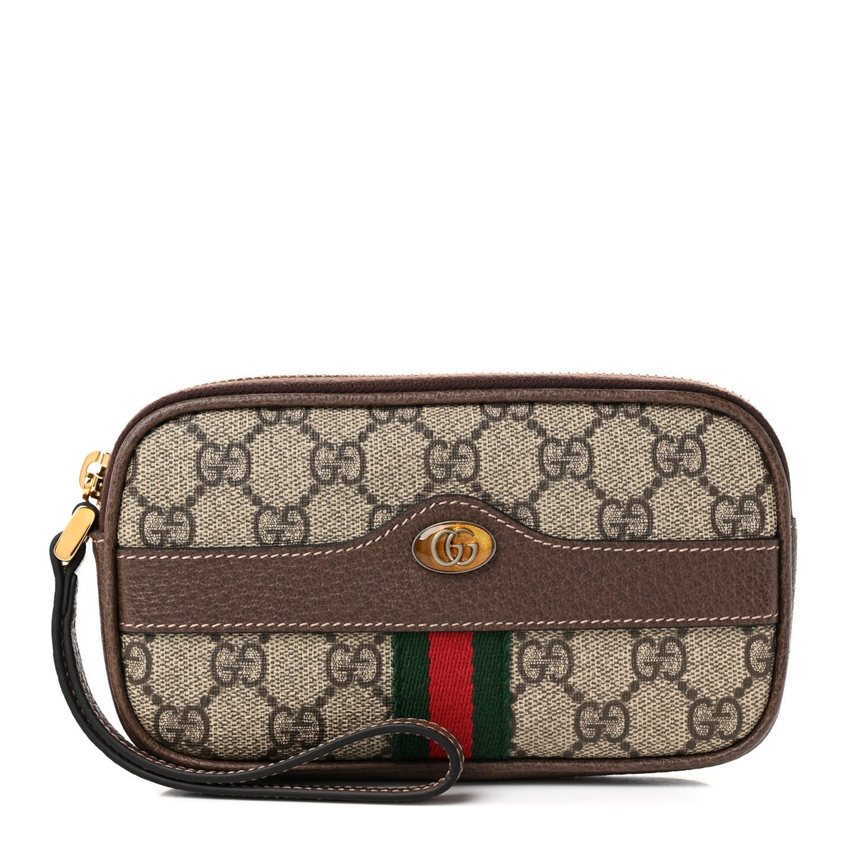 GG Supreme Monogram Ophidia Phone Case Wristlet Brown