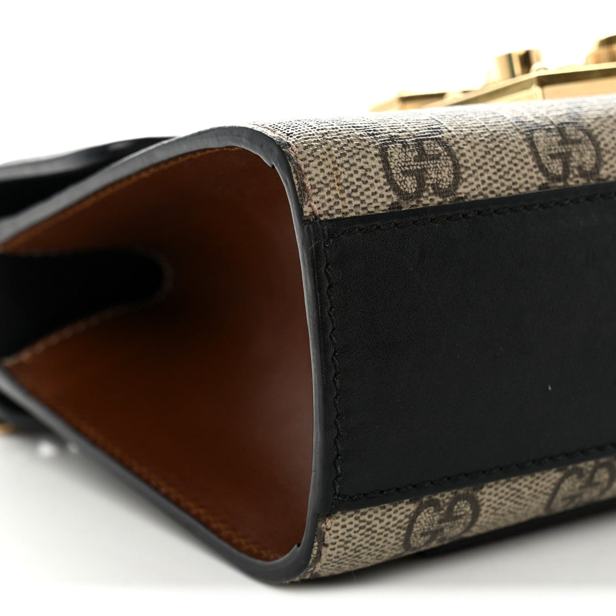 GG Supreme Monogram Calfskin Small Padlock Shoulder Bag Beige Black Cuir