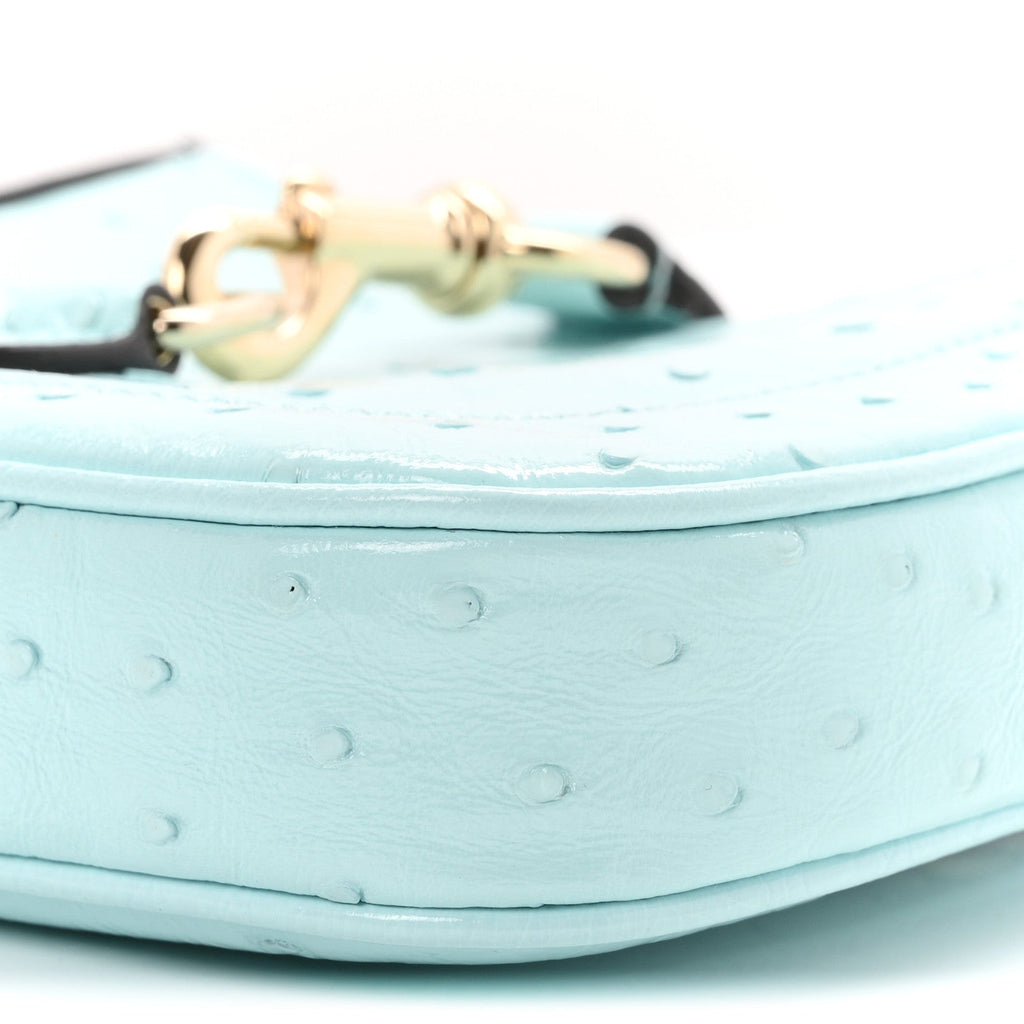 Shiny Ostrich Mini Jackie Notte Blue