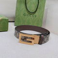 GUCCI Embellished coated-canvas and leather belt 'Grey'